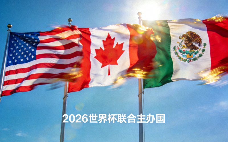 2026世界杯联合主办国美国、加拿大、墨西哥国旗并列飘扬